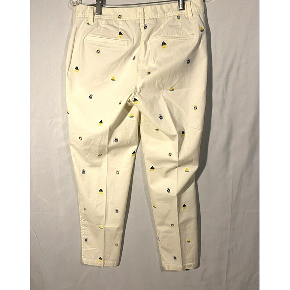 Talbots Pants Embroidered Nautical Sz 4 Ivory Girlfriend Chinos Ankle Length - Picture 6 of 12